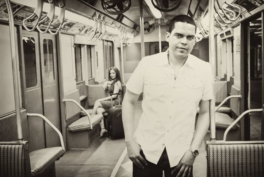 Engagement pictures in New York City subway trains